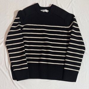 Zara Black and White Striped Crewneck Sweater